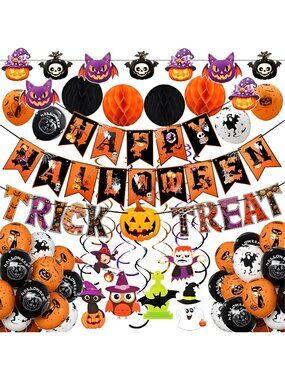 Halloween Decorations 33 Pcs Happy Halloween Banner Trick or Treat Banner